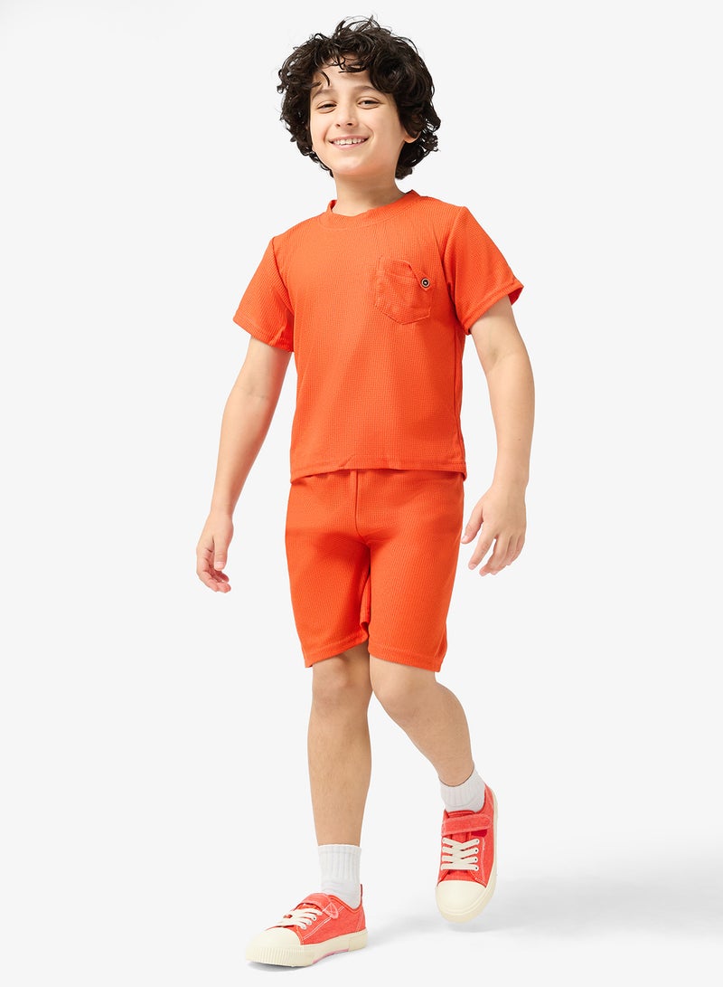 Pinata Orange Pocket Tshirt Short Set - Image 1